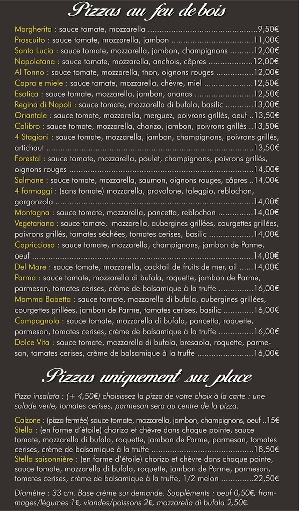 Carte menu pizza Dolce Vita Chez Jpetto